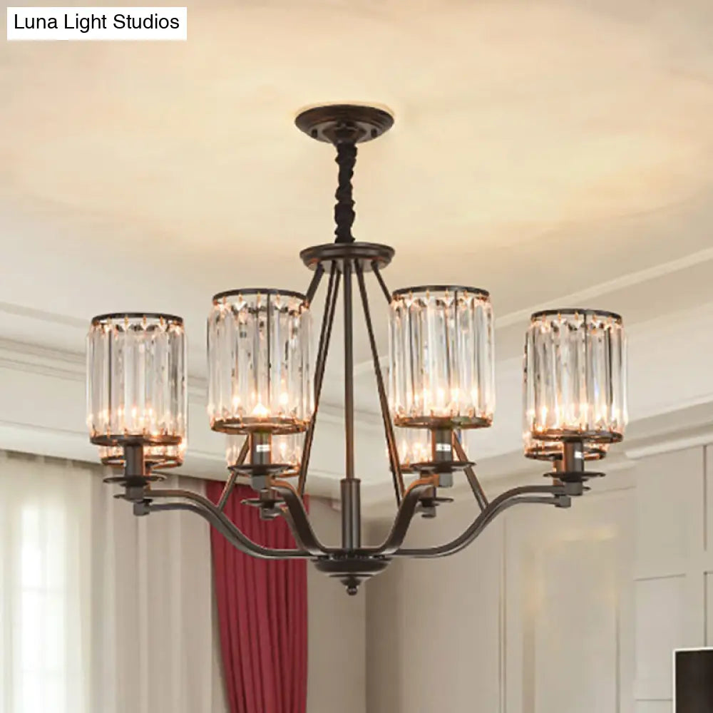 Prismatic Crystal Hanging Ceiling Light - Antique Style Chandelier (3/6/8 Options) Matte Black