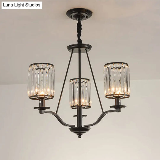 Prismatic Crystal Hanging Ceiling Light - Antique Style Chandelier (3/6/8 Options) Matte Black