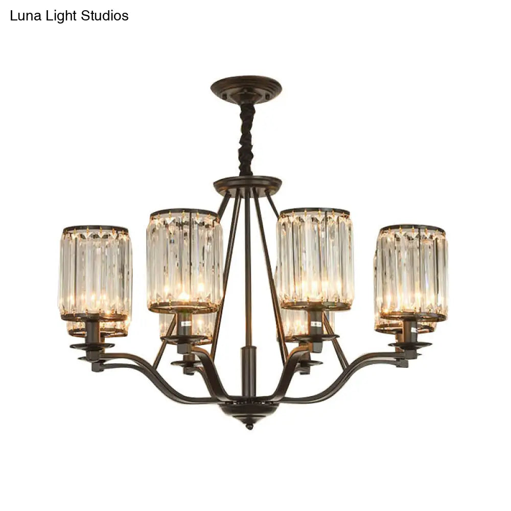 Prismatic Crystal Hanging Ceiling Light - Antique Style Chandelier (3/6/8 Options) Matte Black