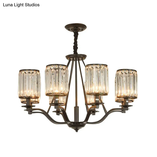 Prismatic Crystal Hanging Ceiling Light - Antique Style Chandelier (3/6/8 Options) Matte Black