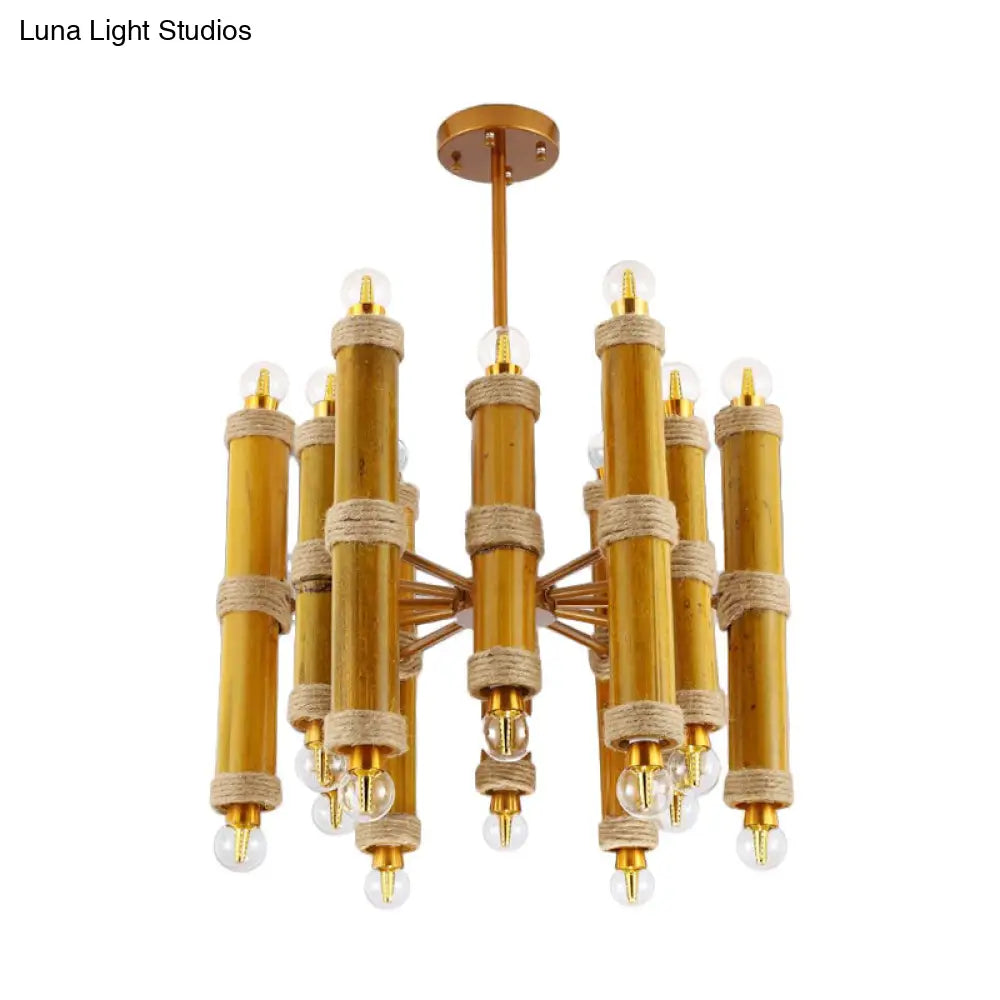 Antique Bamboo Chandelier With 24 Yellow Pendant Lights For Living Room