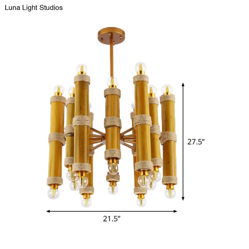 Antique Bamboo Chandelier With 24 Yellow Pendant Lights For Living Room