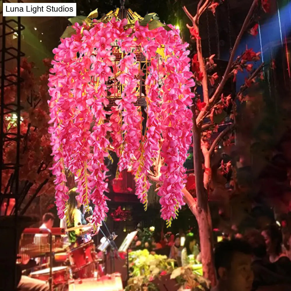 Metal Birdcage Restaurant Pendant Light Fixture With Led Down Lighting Antique Pink/Purple/Green