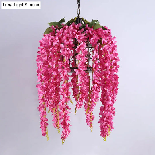 Antique Birdcage Led Pendant Light Fixture With Flower And Down Lighting In Pink/Purple/Green