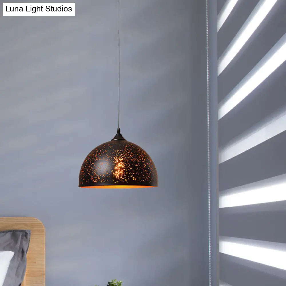 Antique Style Black Cone/Bowl Pendant Light - Metal Pierced Design 1-Light Indoor Hanging Lamp