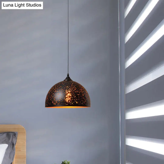 Antique Style Black Cone/Bowl Pendant Light - Metal Pierced Design 1-Light Indoor Hanging Lamp