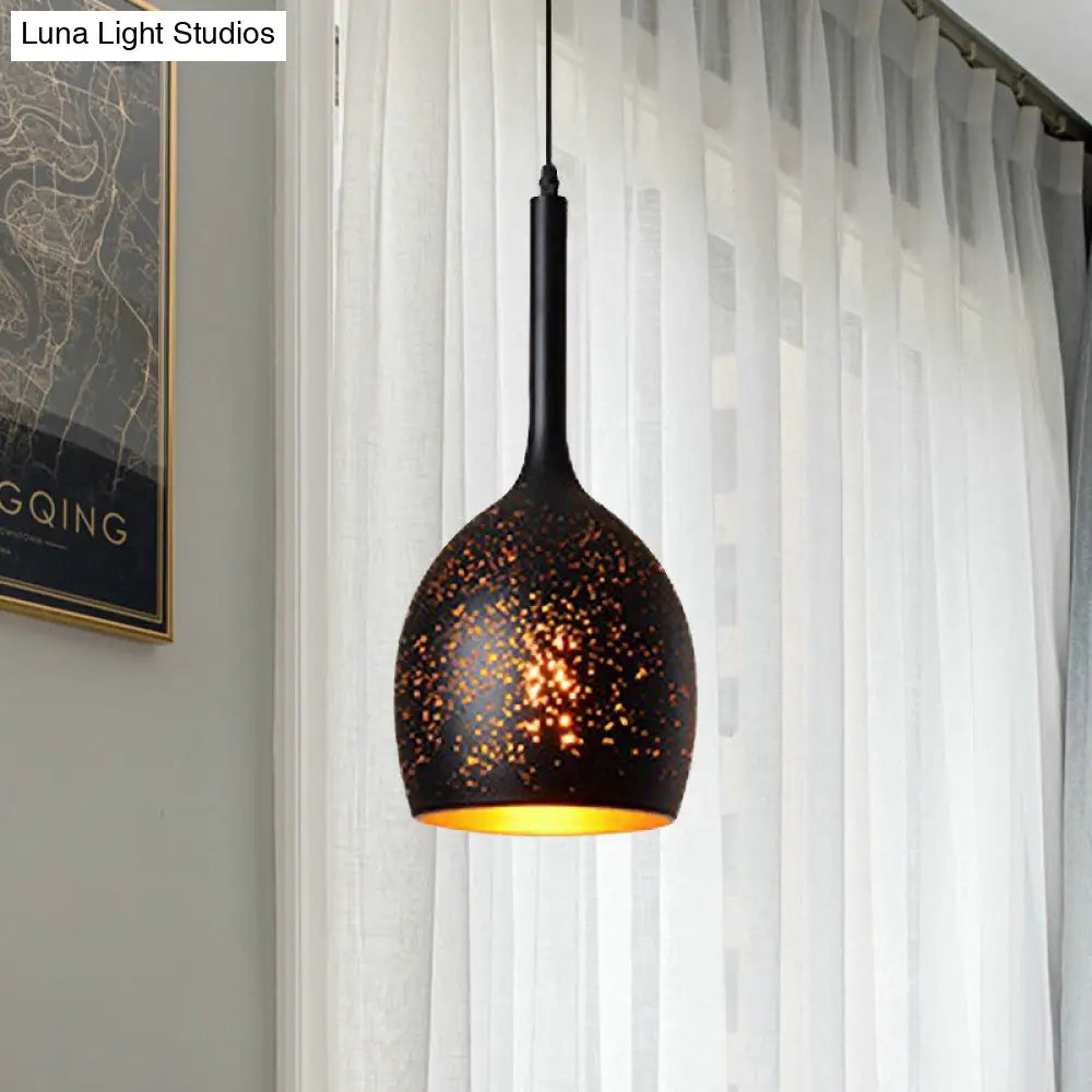 Antique Style Black Cone/Bowl Pendant Light - Metal Pierced Design 1-Light Indoor Hanging Lamp /