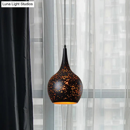 Antique Style Black Cone/Bowl Pendant Light - Metal Pierced Design 1-Light Indoor Hanging Lamp /