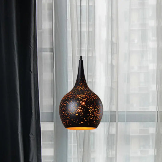 Antique Black Cone/Bowl Pendant Light With Pierced Metal Design / Vase