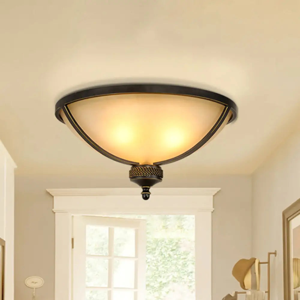 Antique Black Flush Mount Ceiling Light With Frosted Glass For Bedroom