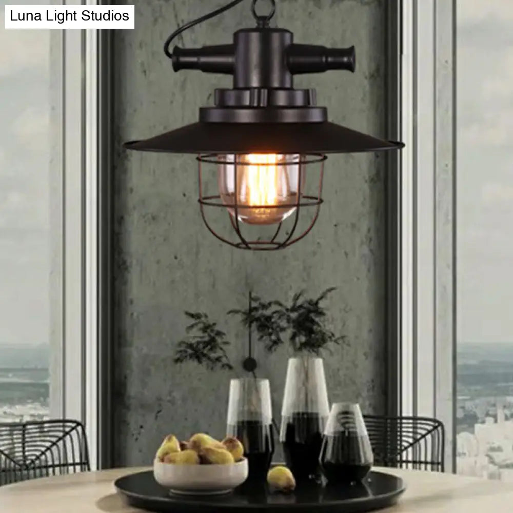 Antique Black Iron Pendant Light - 1-Light Restaurant Hanging Fixture