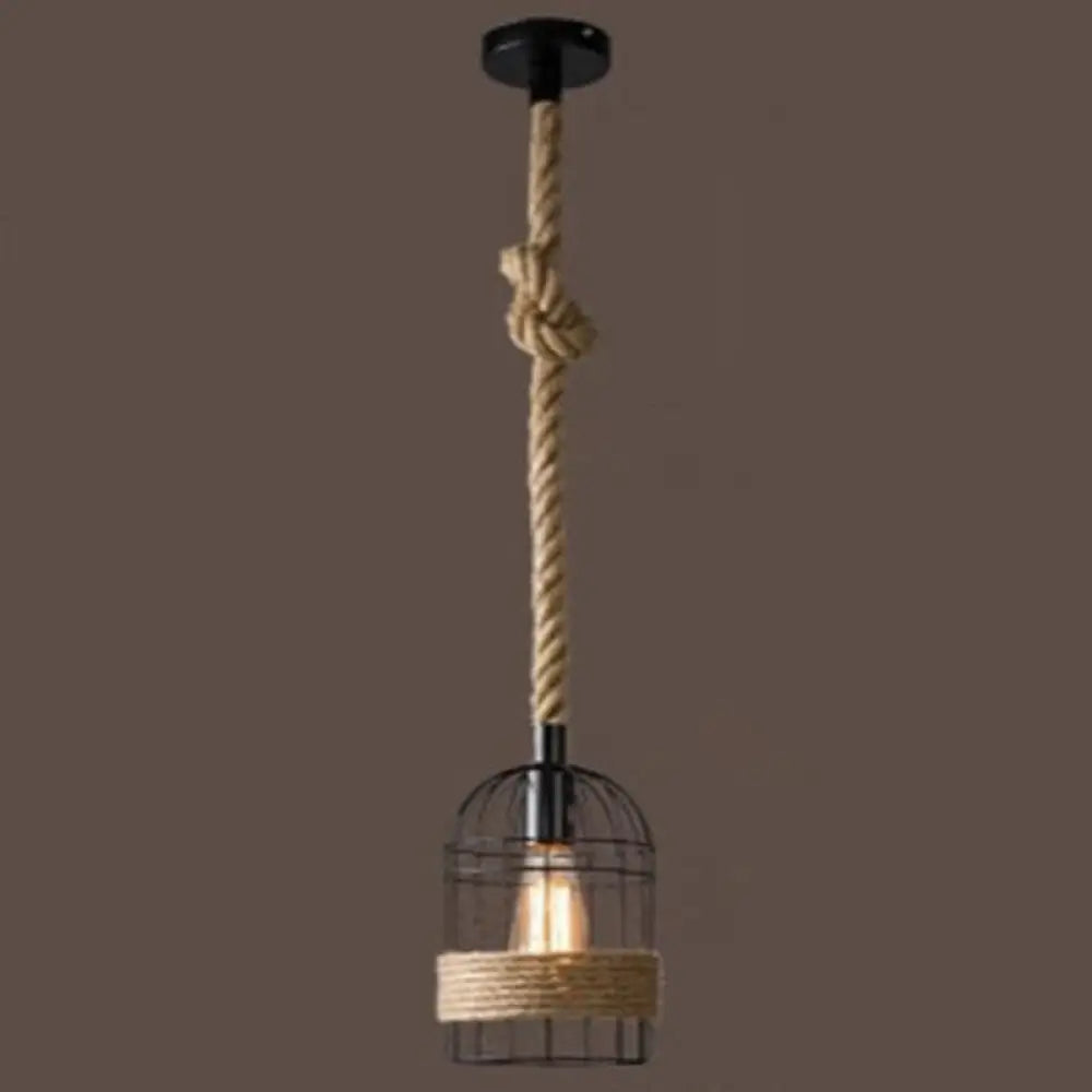Antique Black Iron Pendant Light With Dangling Rope - Ideal For Restaurants And Hanging In