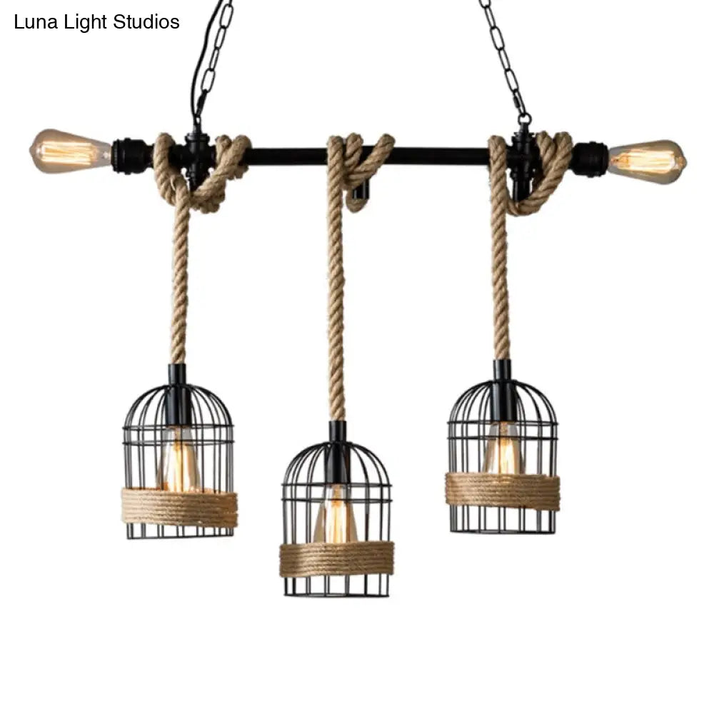 Antique Black Iron Pendant Light With Dangling Rope - Ideal For Restaurants And Hanging In Birdcages