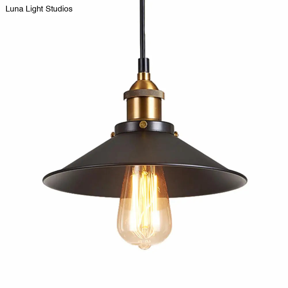 Antique Black Pendant Light: Metallic Cone Shade 1-Light Hanging Fixture For Restaurants