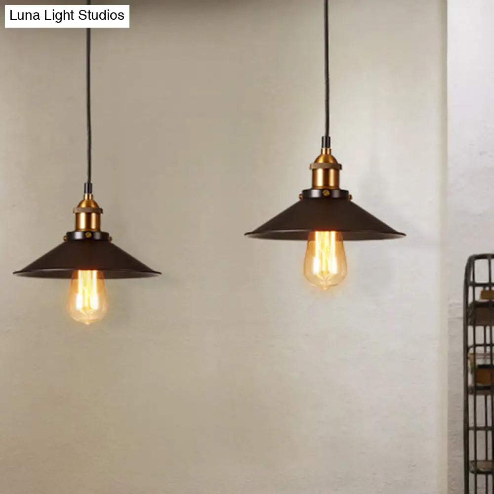 Antique Black Cone Pendant Light With Metallic Finish - Perfect For Restaurants