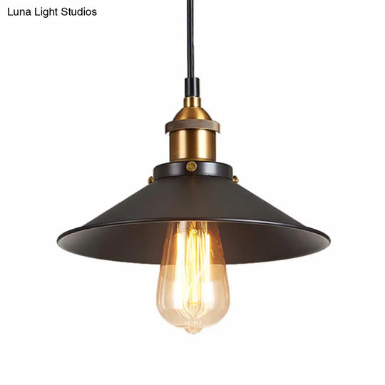 Antique Black Cone Pendant Light With Metallic Finish - Perfect For Restaurants