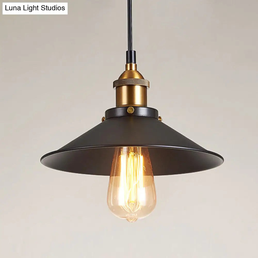 Antique Black Cone Pendant Light With Metallic Finish - Perfect For Restaurants