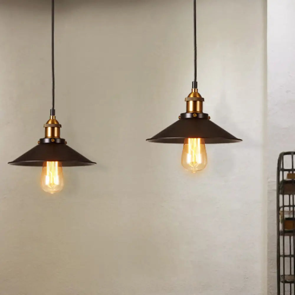 Antique Black Pendant Light: Metallic Cone Shade 1-Light Hanging Fixture For Restaurants