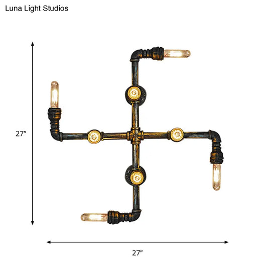 Antique Brass 8-Light Industrial Twisted Pipe Wall Lamp With Open Bulb - Metallic Sconce Lighting