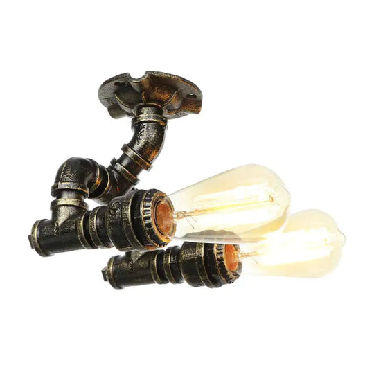 Antique Brass/Aged Silver/Antique Bronze Semi Flush Industrial Ceiling Light With 2 Tubing Indoor
