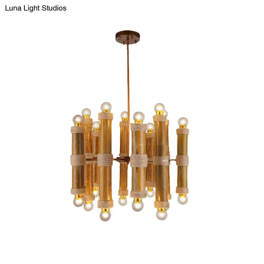 Antique Brass Bamboo Chandeliers: Multi-Light Tube Shade Hanging Lamps For Living Room