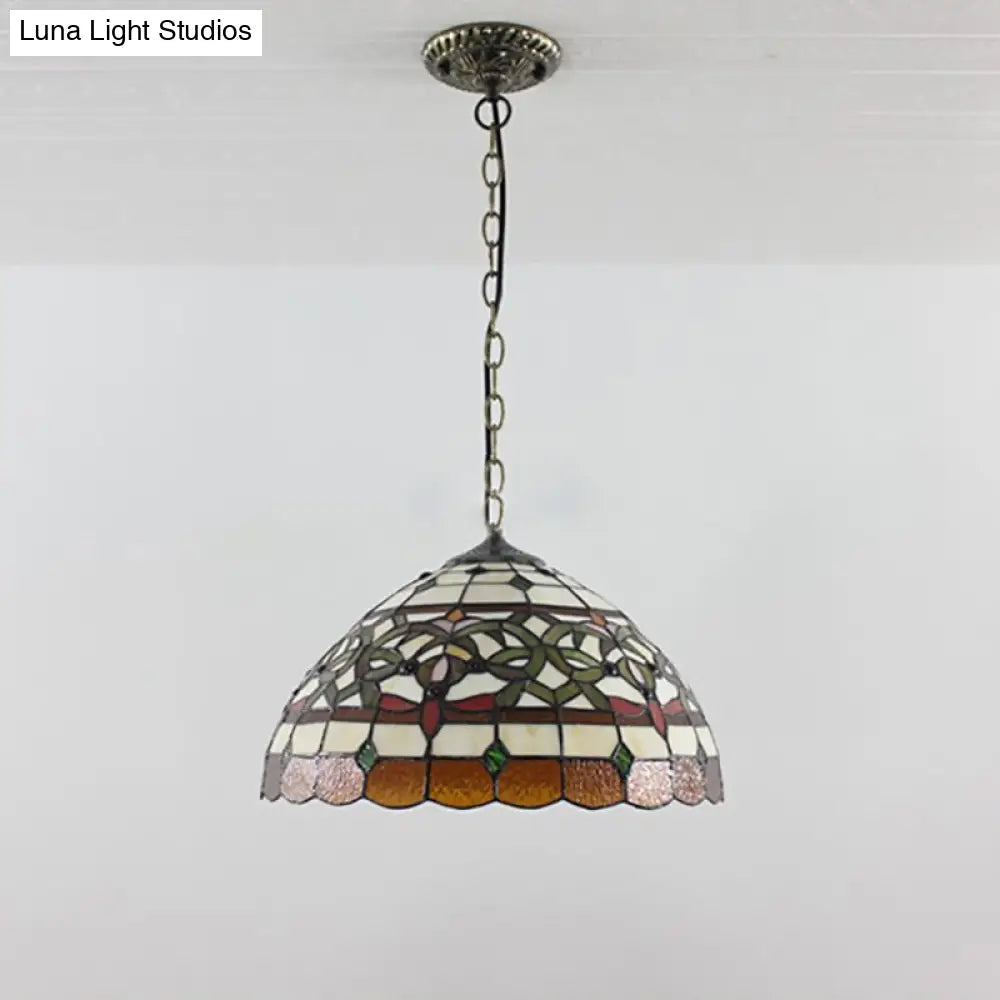 Antique Brass Baroque Style Glass Pendant Light With Hanging Chain Ceiling Fixture