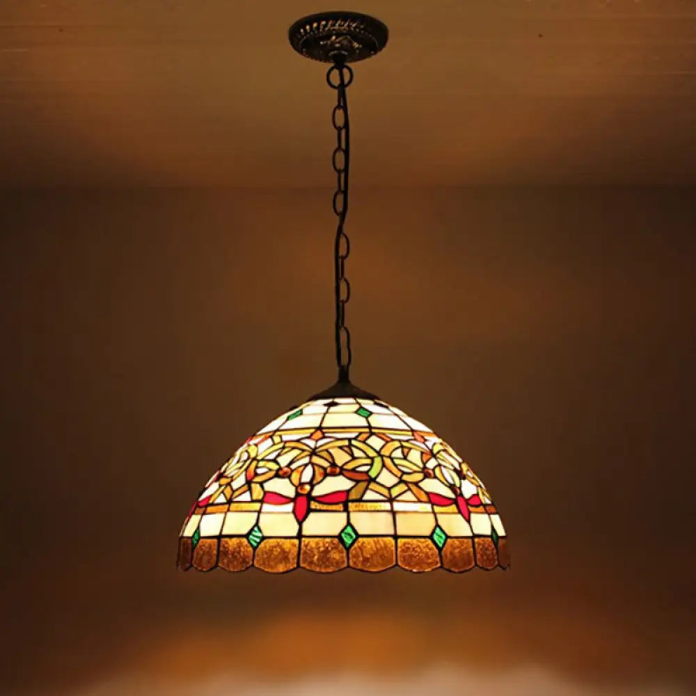 Antique Brass Baroque Style Glass Pendant Light With Hanging Chain Ceiling Fixture Brown