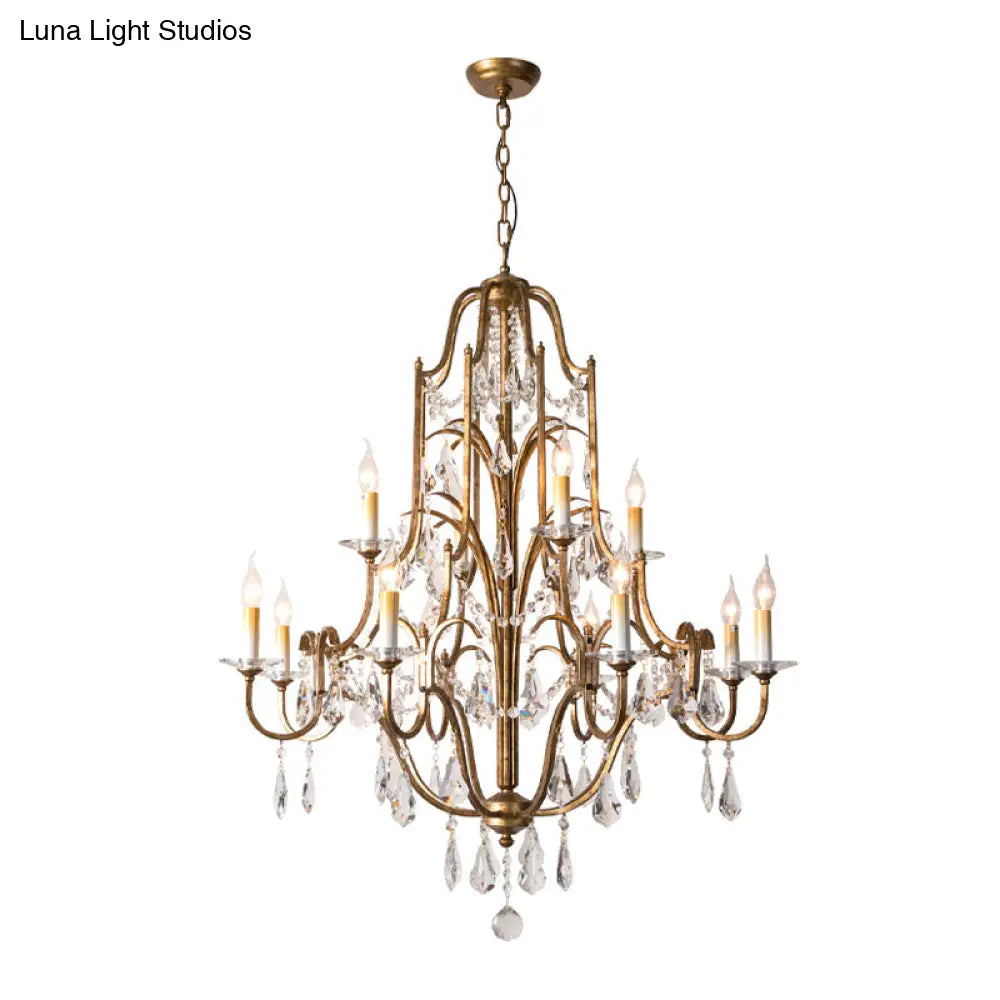 Antique Brass Chandelier With Crystal Accents | 4/6/9 Candlestick Lights Traditional Suspension