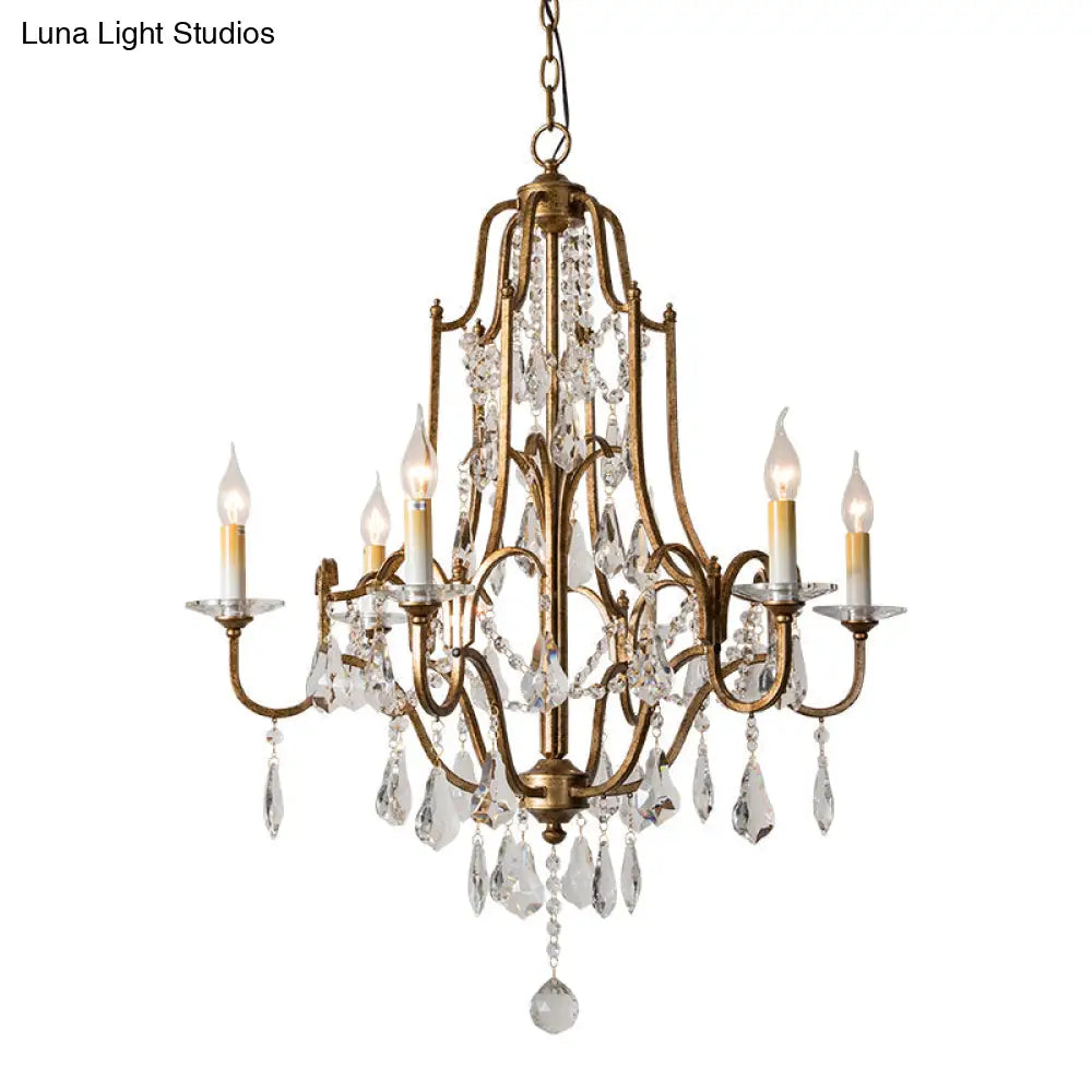 Antique Brass Chandelier With Crystal Accents | 4/6/9 Candlestick Lights Traditional Suspension