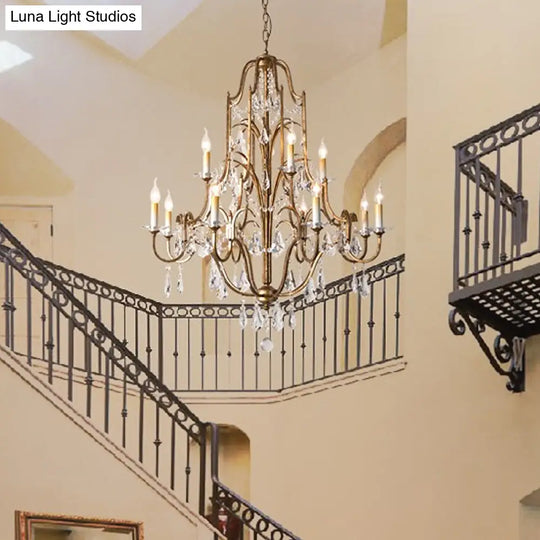 Antique Brass Chandelier With Crystal Accents | 4/6/9 Candlestick Lights Traditional Suspension