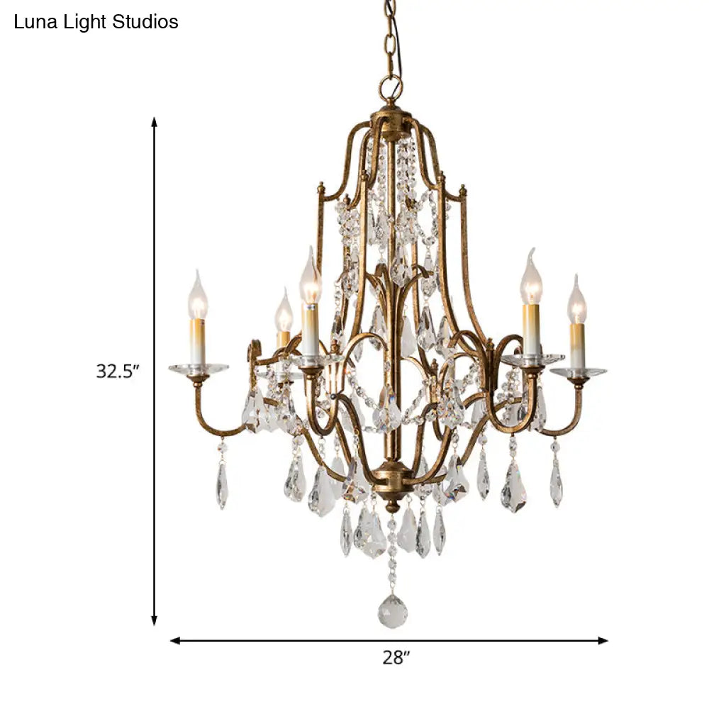 Antique Brass Chandelier With Crystal Accents | 4/6/9 Candlestick Lights Traditional Suspension