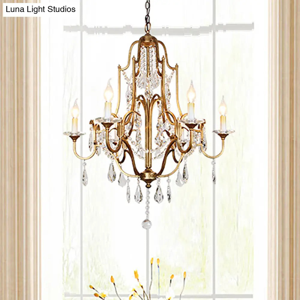 Antique Brass Chandelier With Crystal Accents | 4/6/9 Candlestick Lights Traditional Suspension