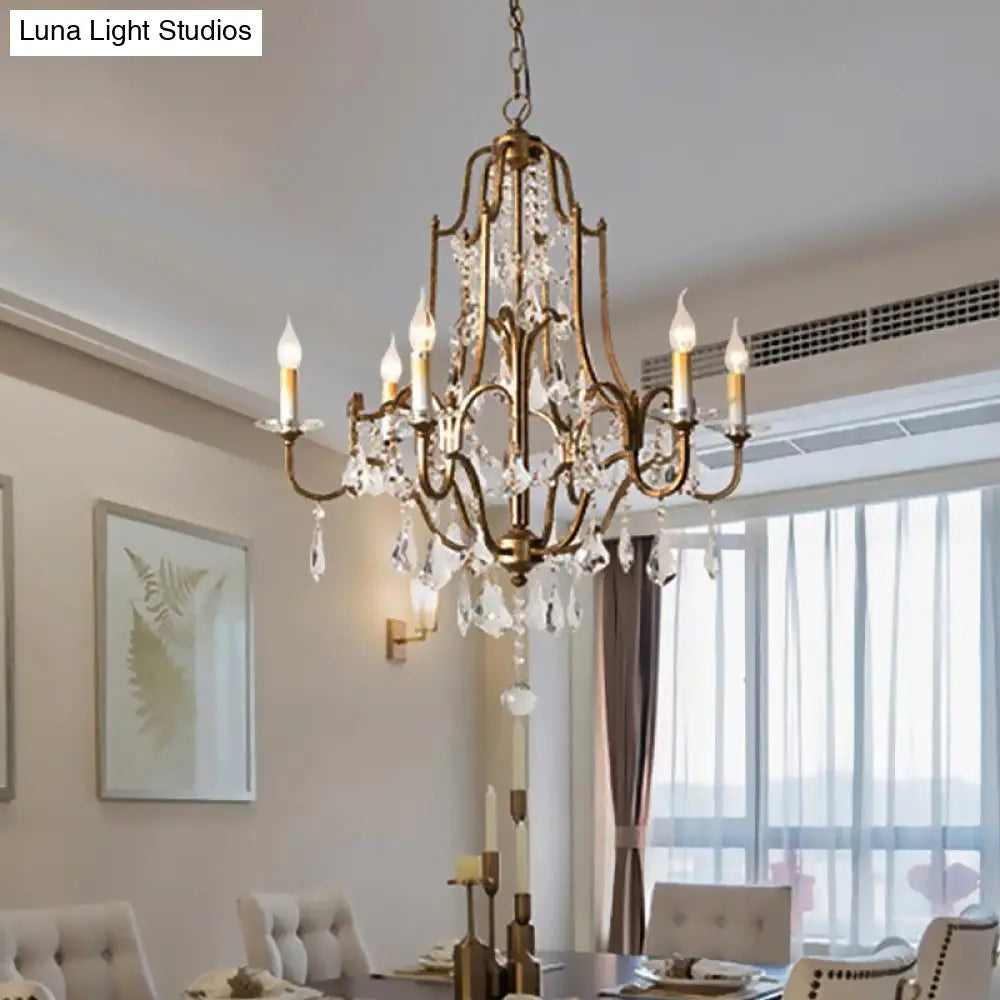 Antique Brass Chandelier With Crystal Accents | 4/6/9 Candlestick Lights Traditional Suspension