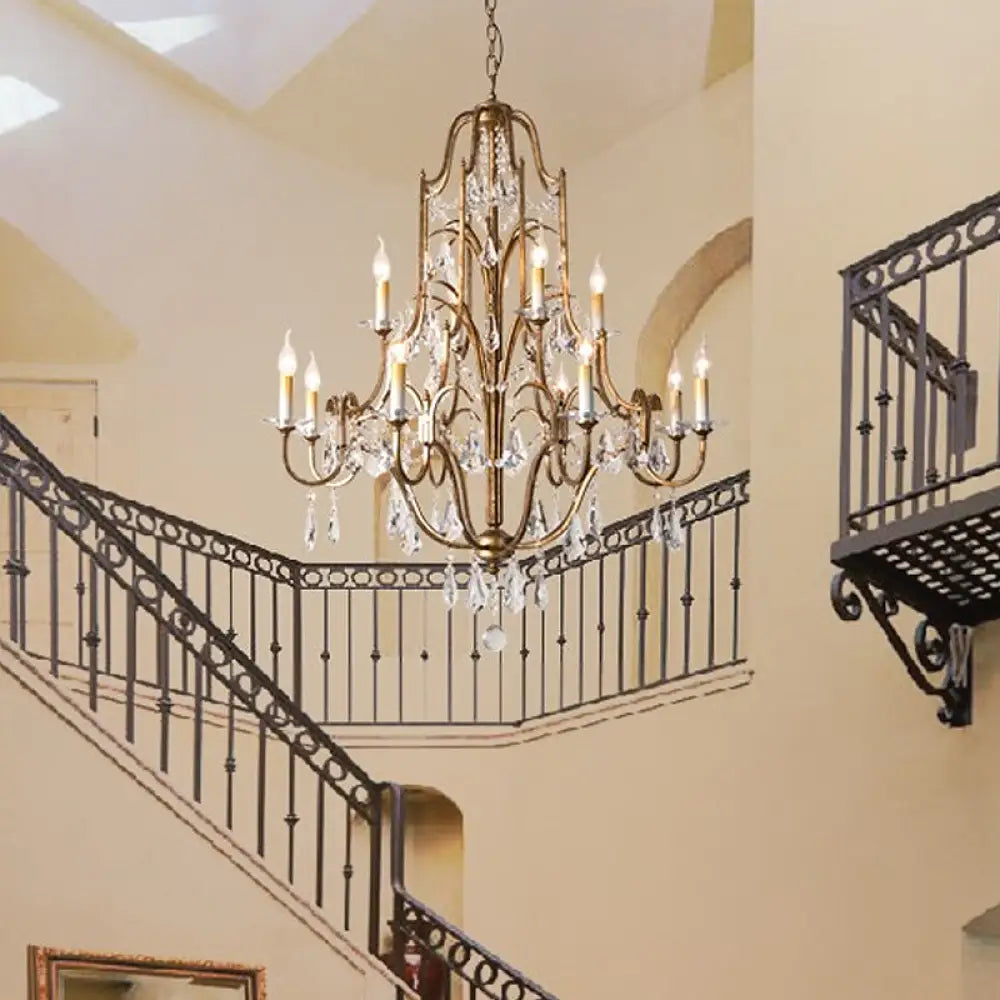 Antique Brass Chandelier With Crystal Accents | 4/6/9 Candlestick Lights Traditional Suspension