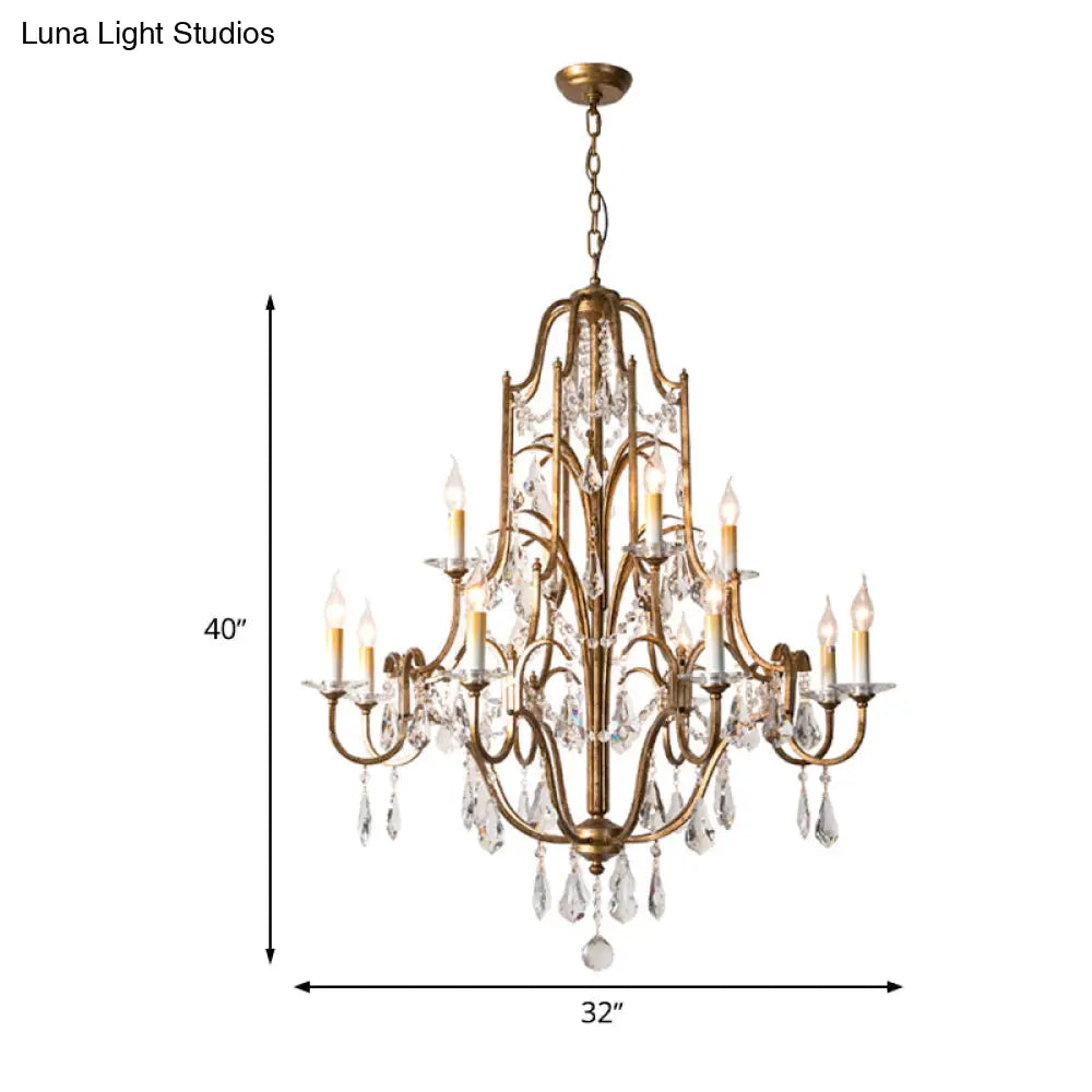 Antique Brass Chandelier With Crystal Accents | 4/6/9 Candlestick Lights Traditional Suspension