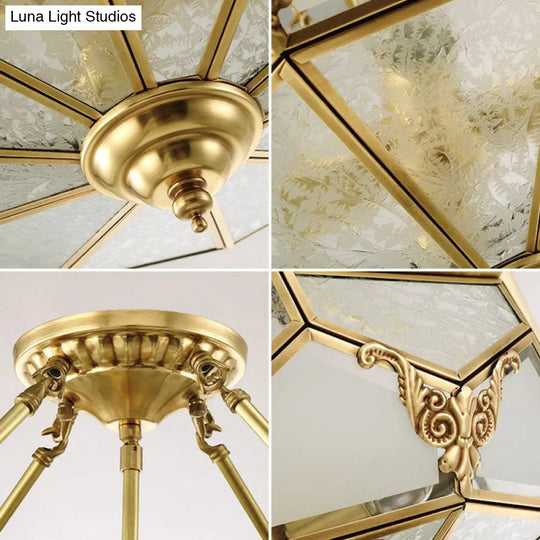 Antique Brass Dining Room Ceiling Lamp With Polygon Semi - Opaque Flush Mount Shade