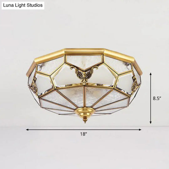 Antique Brass Dining Room Ceiling Lamp With Polygon Semi-Opaque Flush Mount Shade 4 /