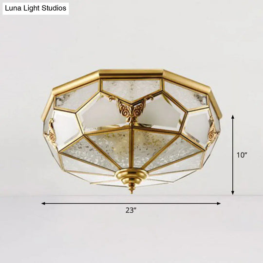 Antique Brass Dining Room Ceiling Lamp With Polygon Semi-Opaque Flush Mount Shade 6 /