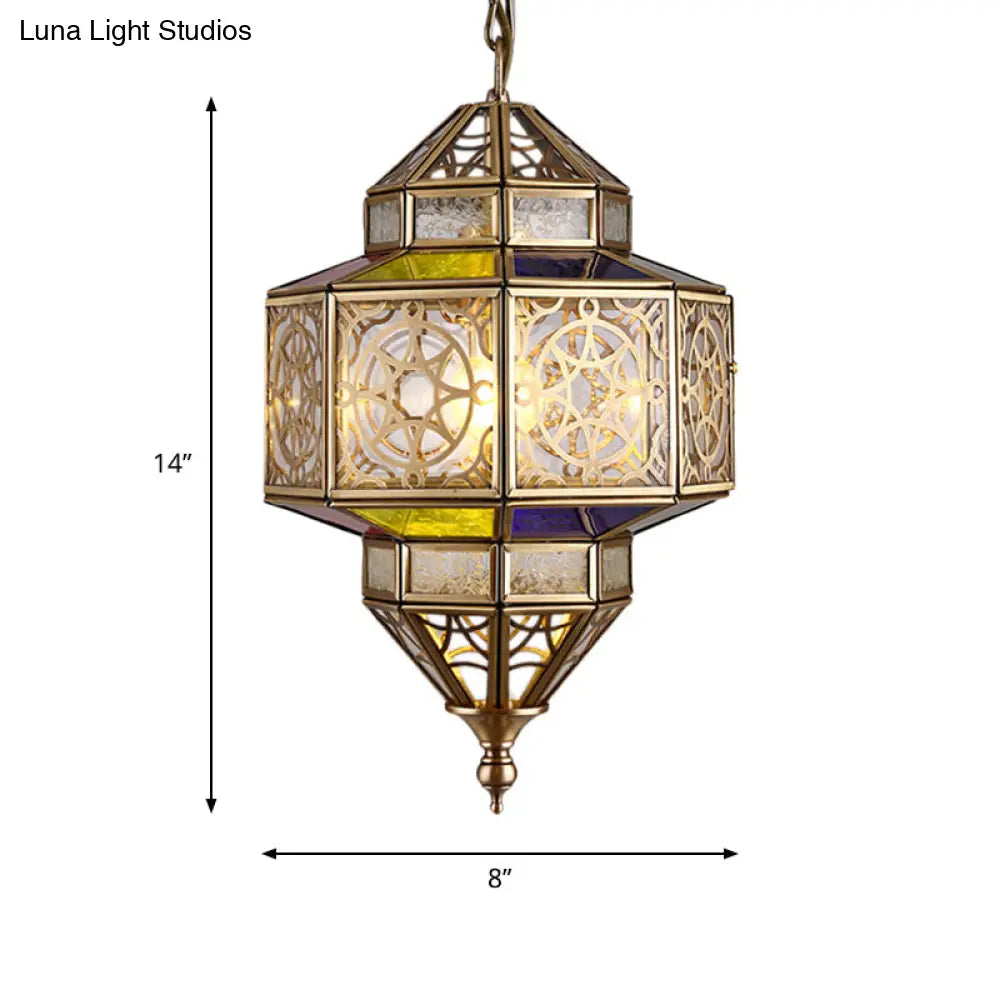 Antique Brass Octagon Hanging Lamp - Metal Pendant Ceiling Light With Adjustable Chain