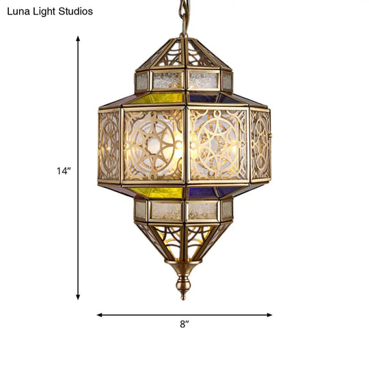 Antique Brass Octagon Hanging Lamp - Metal Pendant Ceiling Light With Adjustable Chain