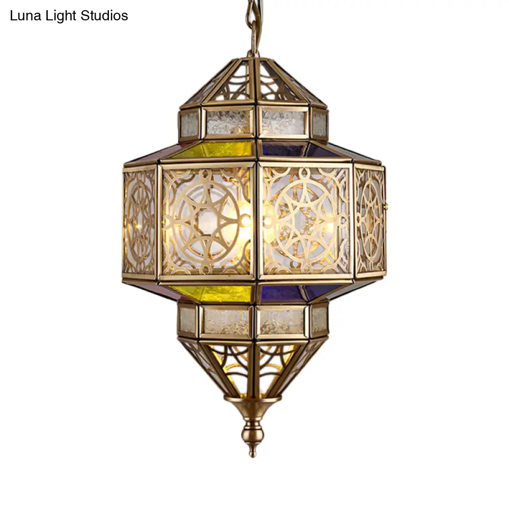 Antique Brass Octagon Hanging Lamp - Metal Pendant Ceiling Light With Adjustable Chain