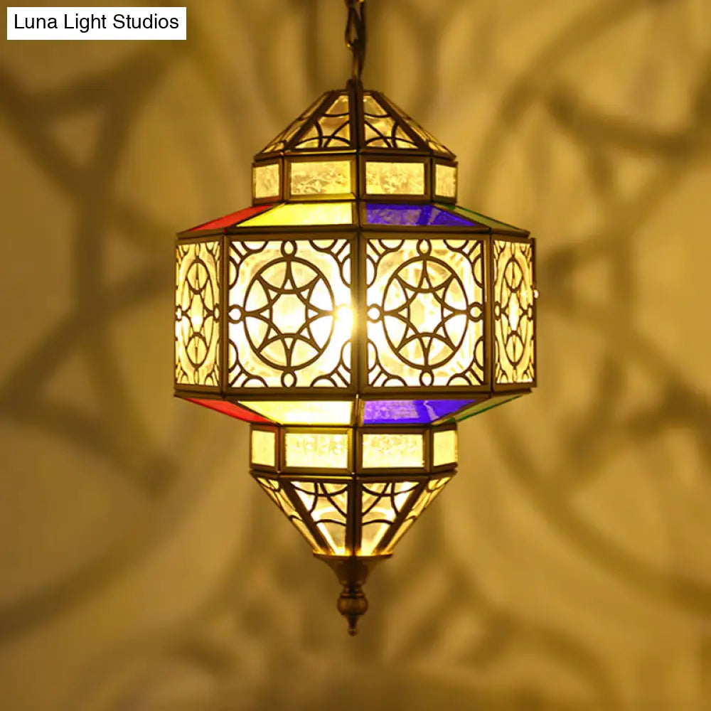 Antique Brass Octagon Hanging Lamp - Metal Pendant Ceiling Light With Adjustable Chain