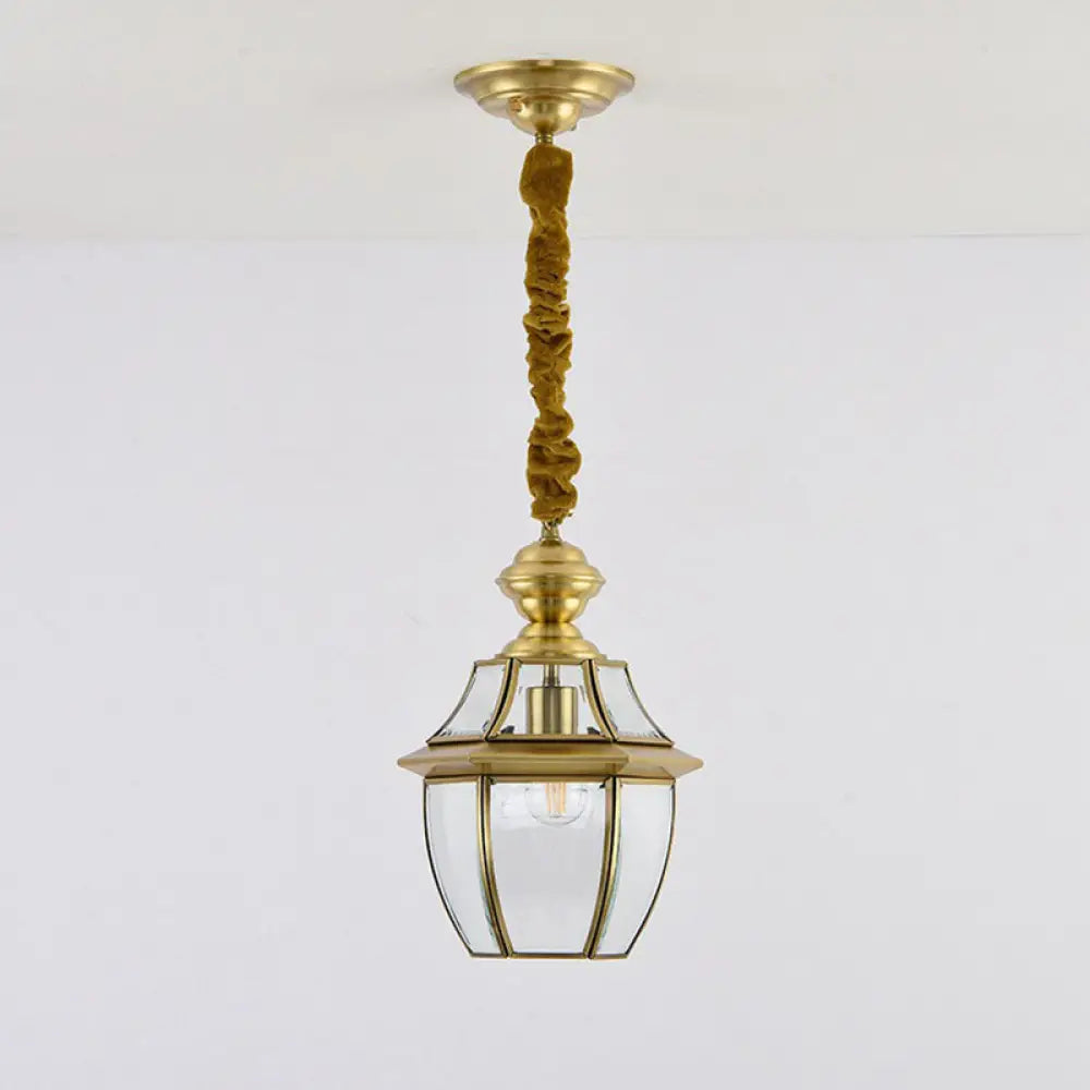 Antique Brass Oval Glass Pendant Light For Dining Room Ceiling / 6.5