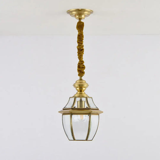 Antique Brass Oval Glass Pendant Light For Dining Room Ceiling / 6.5