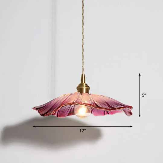 Antique Brass Pendant Light With Floral Glass Shade - Elegant 1-Light Hanging Fixture / B