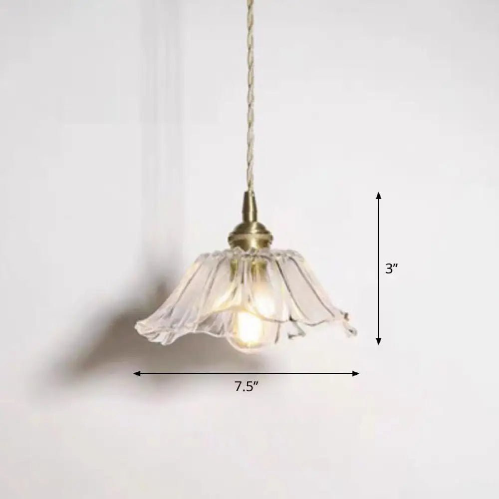 Antique Brass Pendant Light With Floral Glass Shade - Elegant 1-Light Hanging Fixture / C