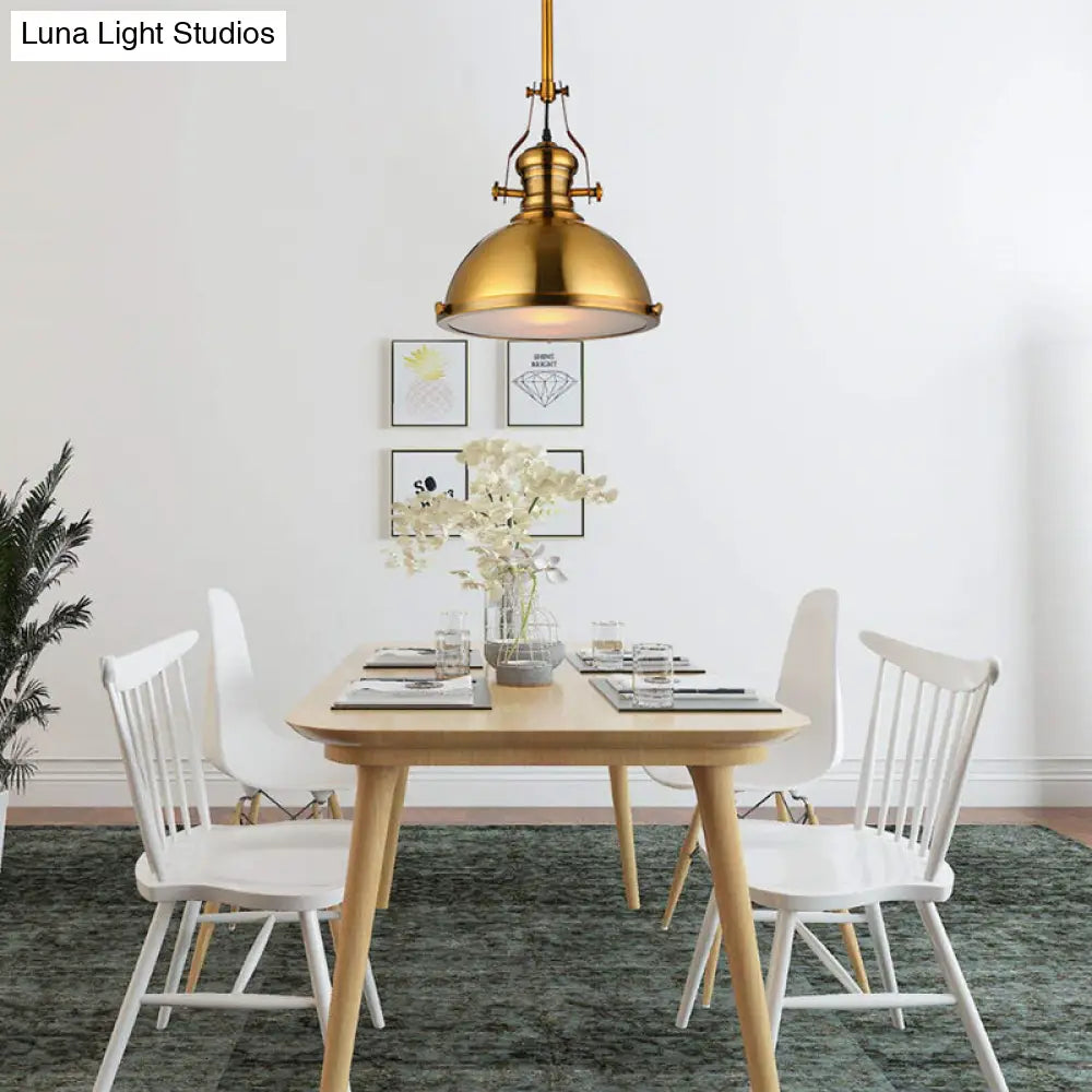 Antique-Style Metal Dome Pendant Light With Frosted Diffuser In Brass Gold