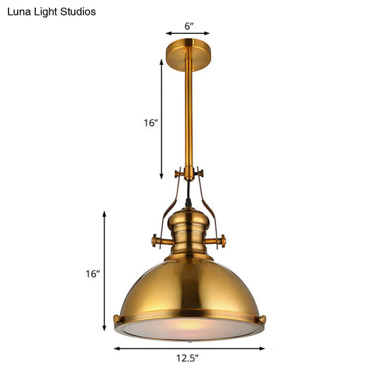 Antique-Style Metal Dome Pendant Light With Frosted Diffuser In Brass