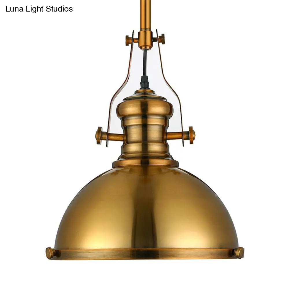 Antique Brass Pendant Light With Frosted Diffuser - Vintage Style Metal Dome Shade 1-Light Hanging