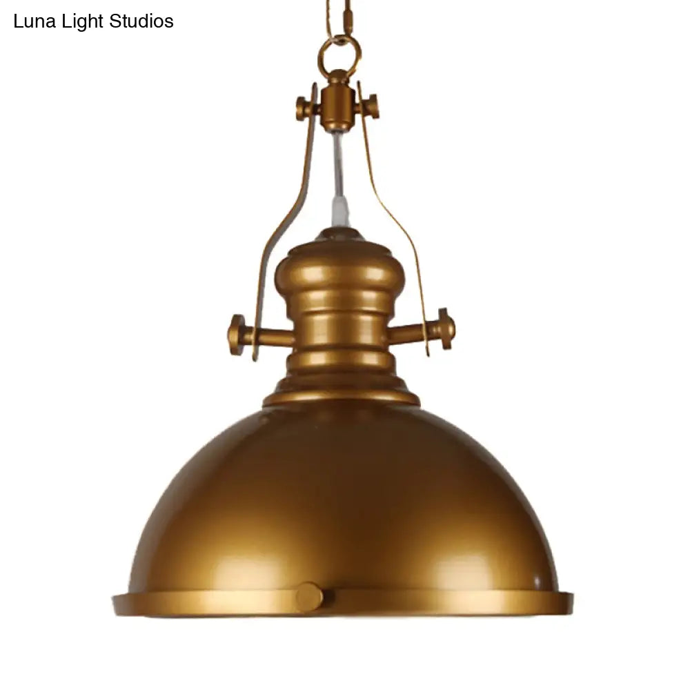 Antique Brass Pendant Light With Frosted Diffuser - Vintage Style Metal Dome Shade 1-Light Hanging